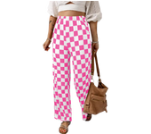 Elrachen Women's Wide Leg High Waist Checked Print Pants, Bonbon, Sizes S-XL