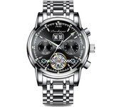 Boda berenjena nuevo impermeable multifunción reloj mecánico automático para hombres reloj luminoso hueco calendario de acero inoxidable para hombres con