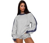 Korean Fashion Crew Neck Sweatshirts Women, Loose Top for , New Spliced Casual Pullover