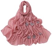 Luxury Beaded Satin Hijab Solid Color Pearl Silk Headscarf Turban Bandana Butterfly Chiffon Scarf Vacation