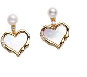 14K gold-plated freshwater pearl girl earrings love heart dazzle shell retro temperament ladies daily jewelry wedding accessory