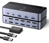UGREEN DP 1.4 KVM Switch 2x2 Dual Monitor - 8K@60Hz, 3×USB-A + USB-C, Aluminum & ABS Housing, Desktop Controller, DC Powered, Compatible with Windows/Mac/Linux