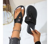 Piedra patrón conjunto dedo del pie plano zapatillas mujer 2025 verano nuevo Europa y los Estados Unidos y los Estados Unidos comercio exterior gran tamaño cómodo sandalias de playa arrastre