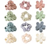 12 Pack Matte Large Hair Claw Clips Octopus  Flower Hair Clips Scrunchies Hair Ties Thick Non Slip Strong Hold for Women Thin Hair Claw Clips Set