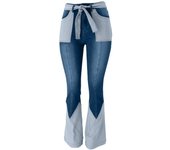 Cowboy Pants for Woman Splicing Slim Fit Women's Flare Jeans Retro Top Selling Stretched Vintage Medium Trousers