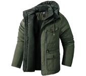 Winter men's warm jacket, fashionable men's thick warm tactical hooded jacket, men's outdoor multi pocket trench coat jacket