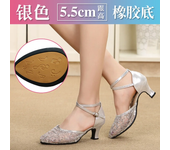 Zapatos de baile de salón con diamantes de imitación para mujer, Sandalias de tacón bajo con hebilla y correa de malla, brillantes, para verano, 2023