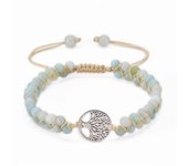 Pulsera de piedra esmerilada de doble capa de 6 mm que teje el árbol de la vida colgante cuentas de yoga ajustables