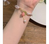 Elegant Tulip Lily of the Valley Flower Pendant Bracelet for Women Vintage Green Nature Stone Beaded Bracelet Wedding Jewelry