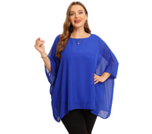 Womens Plus Size Batwing Sleeve Summer Spring Elegant Cape Blouse V-neck Flowy Loose Casual Chiffon Blouse Tunic Top For Jeans
