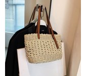 Solid Color Large Capacity Women's Beach Vacation Bag Top Handle Grass Woven Tote Bag Summer Basket Handbag