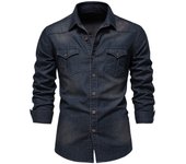 Camisa vaquera sin hierro para hombre, camisa informal de manga larga de color sólido sin hierro, nuevo estilo a la moda, 2025