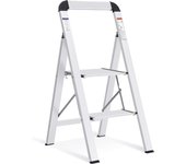 peldaños Plegable de Aluminio, Escalera Doméstica Estrecha con Pasamanos, Mecanismo Antiplegado, Uso Hogar Cocina Despensa Oficina, Ahorro de Espacio y Portátil, Plata