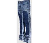 Men's Fashion Jeans Work Pants, European and American Fashion Workwear Elastic Patchwork Denim Layered Flared Pants S-XXL