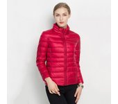 Abrigo de invierno para mujer, chaqueta ligera, cálido, corte ajustado con cuello alto, chaqueta de plumón, color liso.