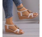 New summer versatile handmade beaded mid-heel wedge heel flat open-toed sandals