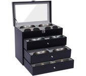 3/4 Layer Sunglasses Organizer for Women Men, Multiple Eyeglasses Eyewear Display Case with Glass Lid, Glasses Collector Box
