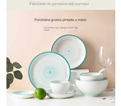 cuchara de plato, combinación doméstica, platos, horno de microondas, cielo estrellado arremolinado, 8 cabezas para una persona