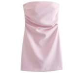 BUNO-New Elegant Fashion Women, Mini Pleated Strapless Dress, Retro Sleeveless Backless Dress for Women