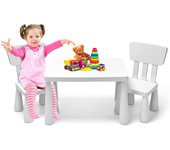 Juego de Mesa y Silla Infantil, Mesa con 2 sillas de plástico para niños, Conjunto de pupitres de Actividades para niños, Set de Mueble Infantil de 3 Piezas, Apto para 1-7 años (Azul)
