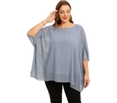 Womens Plus Size Batwing Sleeve Summer Spring Elegant Cape Blouse V-neck Flowy Loose Casual Chiffon Blouse Tunic Top For Jeans