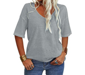 Women's Solid Color Round Neck T-shirt Cotton Half Sleeve 3/4 Sleeve Casual Loose Fold Basic Fall Clothes