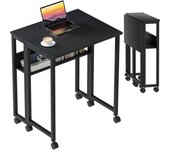 Pequeño Escritorio Plegable con Estante de Almacenamiento y Ruedas,Mesa para el Ordenador, fácil de Montaje y Ahorro de Espacio para Officina,Blanco