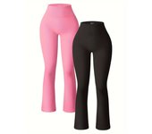 Women's 2 Piece Yoga Pants Ribbed Seamless Workout High Waist Bell Bottoms Flare Leggings