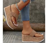 Women's Platform Flip Flops, Fashion Buckle Strap Slip On Summer Slide Shoes, Casual Outdoor Slide Sandals