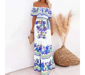 Spring Summer Women's New One Off Shoulder Fashion Red wer Printed Up Waist Long SDress