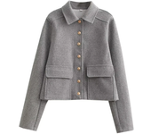 Women's autumn and winter fashion casual jacket long sleeved lapel jacket women's fashion single breasted solid color navy blue retro jacket