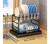 Carbon Steel 2 Tier Dish Drying Rack Drainboard Rust-Proof Kitchen Dish Storage Rack Stable Multipurpose
