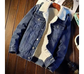 Winter vintage wool lined denim jacket, men's casual cotton jacket