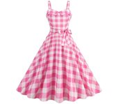 Vintage and Pink Square for Women, Retro Rockabilly Dress with Straps, Cocktail Party 50s & 40s, Flying Dress, Summer Dresses