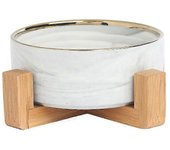 Marble Ceramic Cat Dog Bowl Dish With Wood Stand No Spill Pet Food Water Feeder Cats Small Dogs
