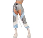 Women's High Waist Cargo Buckled Bottomless Crotchless Color Block Boggy Pants, Rave Long Legging
