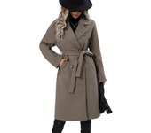 Womens Long Wool Pea Coat Notched Lapel Double Breasted Trench Coat