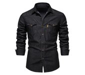 Camisa vaquera sin hierro para hombre, camisa informal de manga larga de color sólido sin hierro, nuevo estilo a la moda, 2025