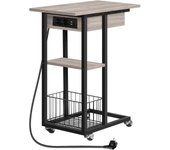 HOOBRO Mesa Auxiliar con Estación de Carga, Mesa de Centro Abatible en Forma de C con Ruedas y Estante de Almacenamiento, Puertos USB Tomas Corriente, para Salón Dormitorio, Greige y Negro EBG022SF01
