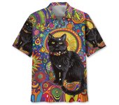 Hawaiian shirt, fully printed with animal and prints, sunflower, beautiful cat short sleeved for beach surfing, men's shirt