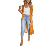 Abrigo largo de moda clásica para mujer, color sólido suelto de terciopelo dorado, chaqueta elástica de cárdigan suelto
