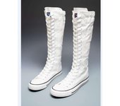 Zapatos de lona para mujer Botas altas de rodilla con cremallera lateral Zapatos planos vulcanizados Zapatillas con cordones