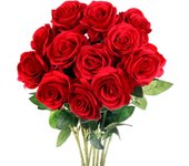 12 Flores Artificiales de Rosas Rojas de Seda con Tallo Largo, Flores Artificiales Ramo de Rosas Falsas para Bodas Despedidas de Soltera hogar jardín centros de Mesa decoración