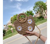 Handwoven Straw Rattan Half-Moon Beach Handbag Large Capacity Women Summer Hollow Out Crossbody Shoulder Bag
