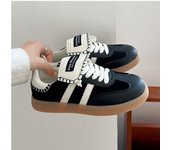 Zapatos De Entrenamiento Informales Planos Negros Retro Simples Para Mujer, Zapatillas Deportivas Ligeras De Caña Baja