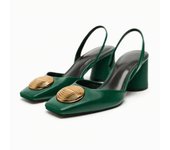 Vintage Heeled Pumps Women Fashion England Style Square Toe Sandals Elegant Leather Stiletto Heels Causal Slingback Shoes