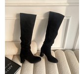 Vintage botas de tacón Womens Western Cowboy Chunky Heel Shoes Winter Warm Plush Leather Knee Long Boots