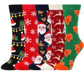 Calcetines de Navidad de Papá Noel para mujer, medias divertidas de algodón con diseños geométricos de árbol de Navidad, 5 pares