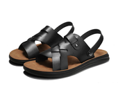 Men's Leather Flat Sandals with Adjustable Dual-Purpose Strap Comfort Open Toe Slip-On Slides Summer Anti-Slip Beach Sandals