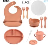 Bebé Silicona Alimentación Platos Comer Ventosa Plato Dividido Tazón Cuchara Tenedor Niño Niña Vajilla Set con Tapa Cubierta Kit